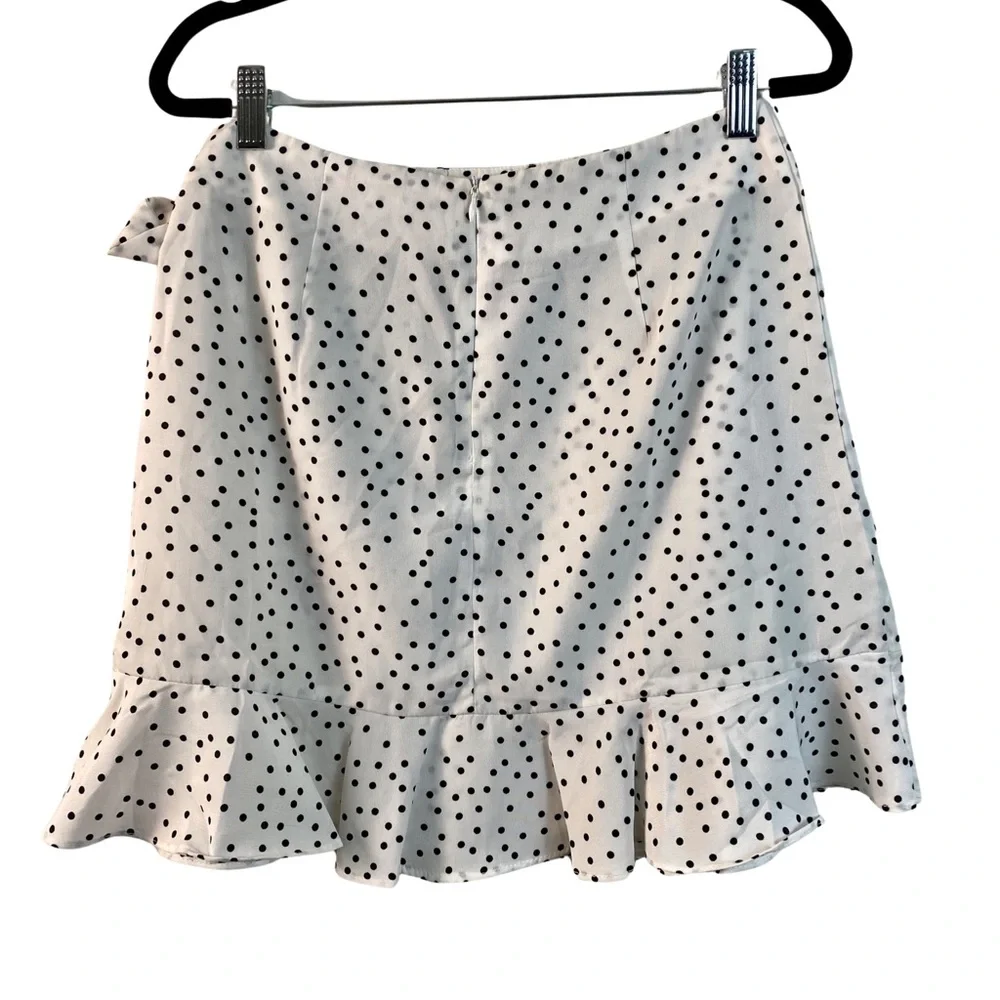 Princess Polly Polka Dot Ruffle Mini Skirt Wrap Tie White Black 6